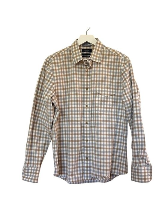 Nordstrom Men's Shop Other - Nordstrom Mens L Shirt Brown White Plaid Cotton Stretch Flannel Button Up Frat